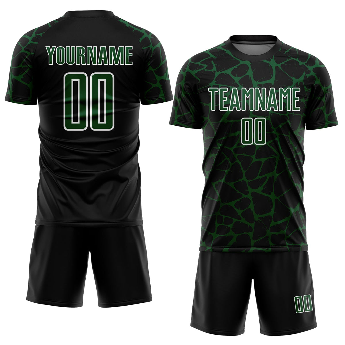 Custom Black Green-White Abstract Network Splash Sublimation Soccer Uniform Jersey Limited