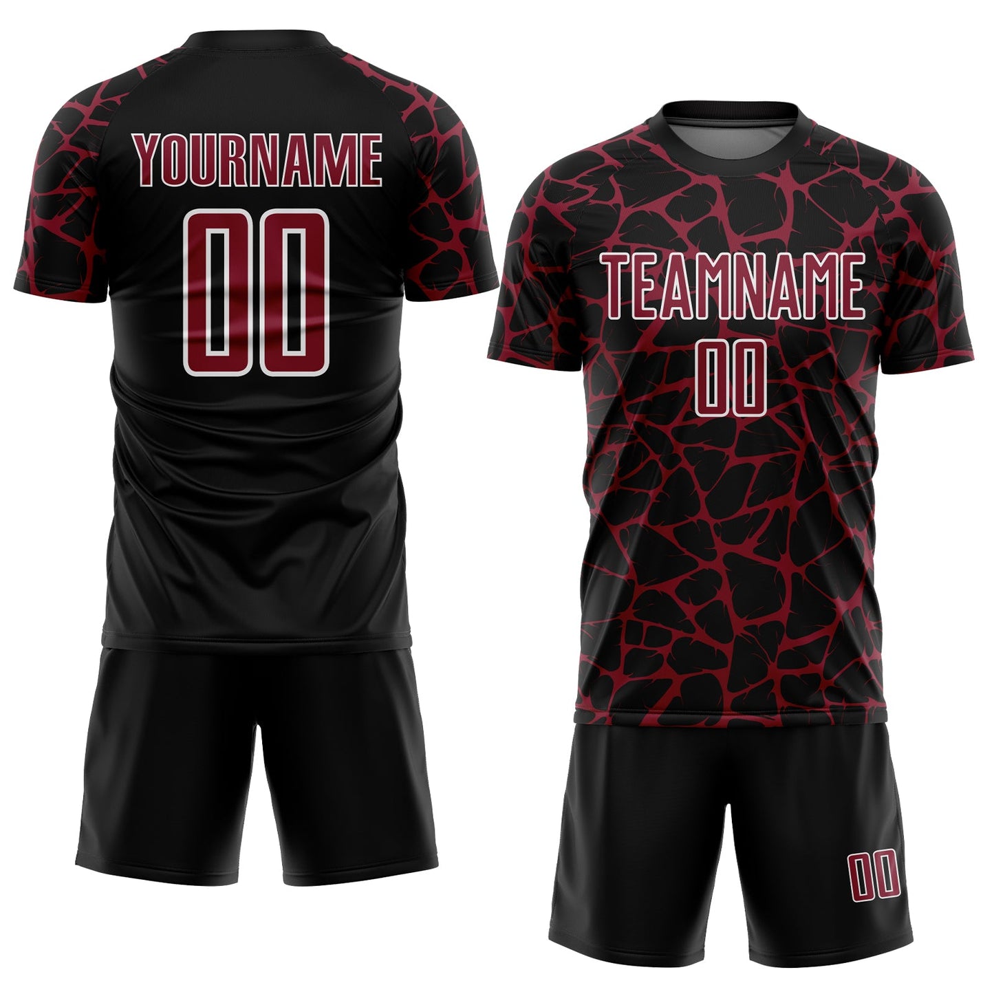 Custom Black Crimson-White Abstract Network Splash Sublimation Soccer Uniform Jersey Limited
