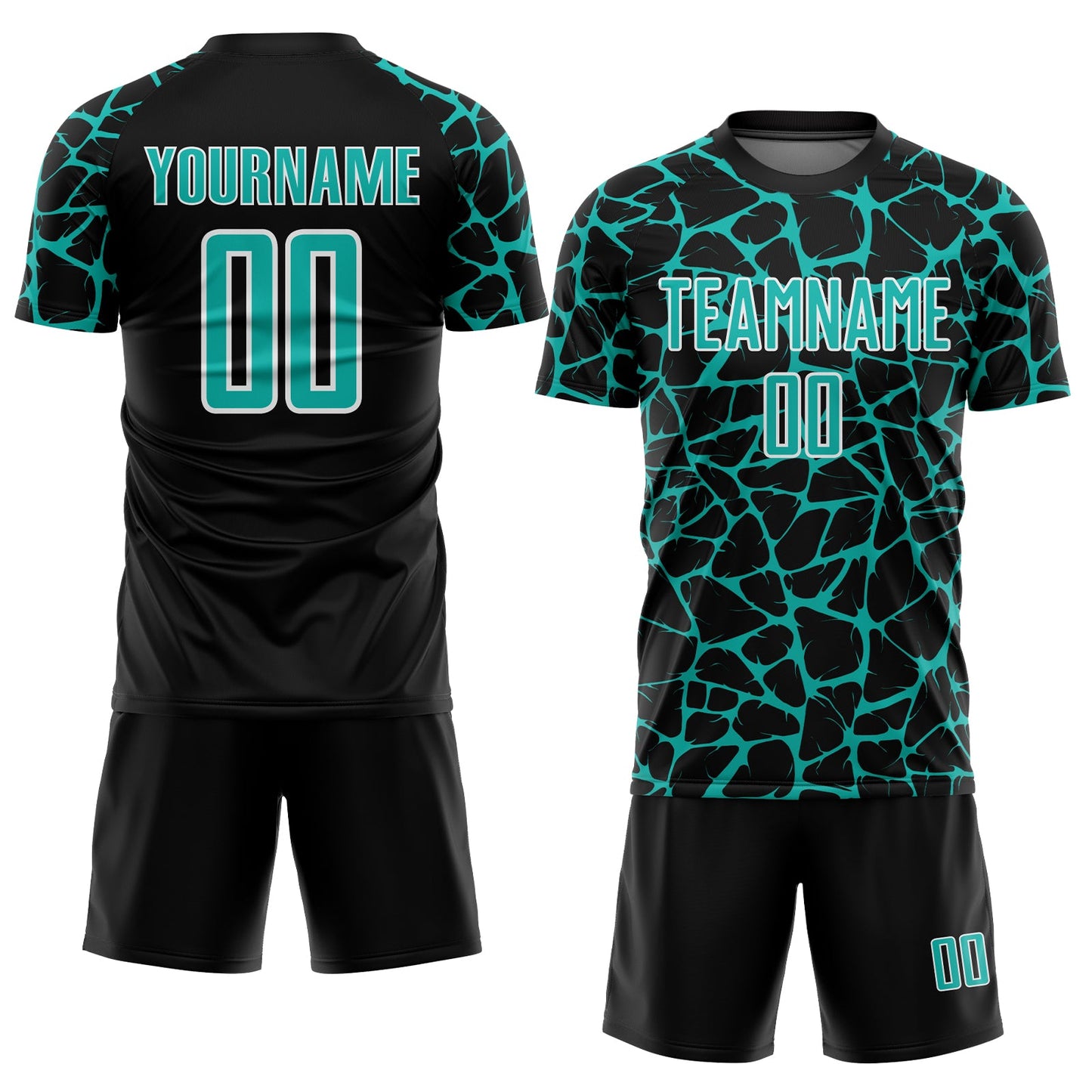 Custom Black Aqua-White Abstract Network Splash Sublimation Soccer Uniform Jersey Limited