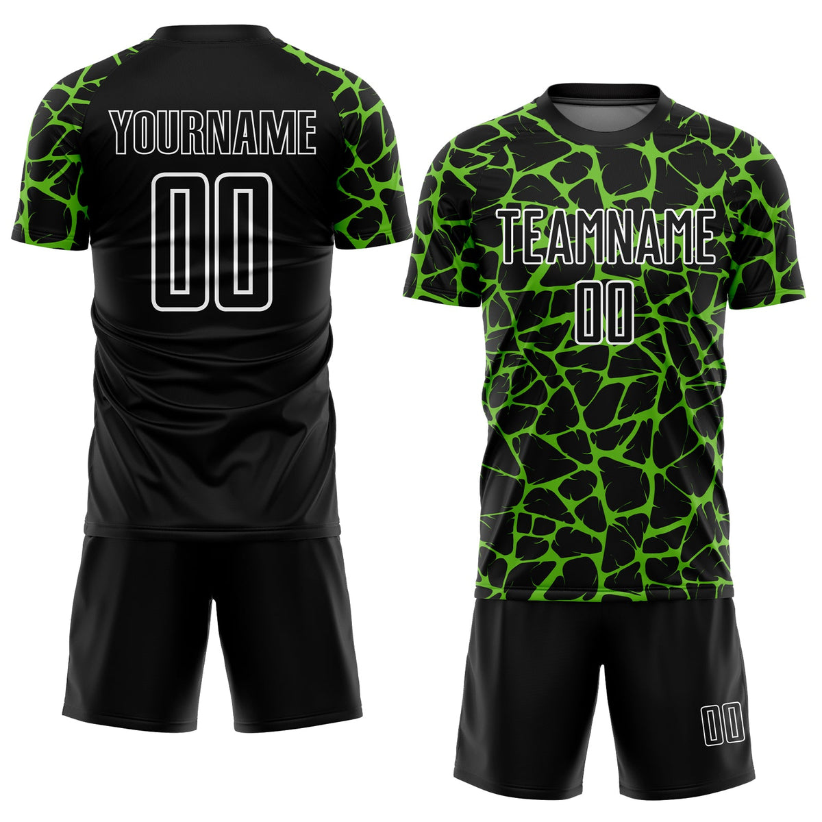 Custom Black Aurora Green-White Abstract Network Splash Sublimation Soccer Uniform Jersey Limited