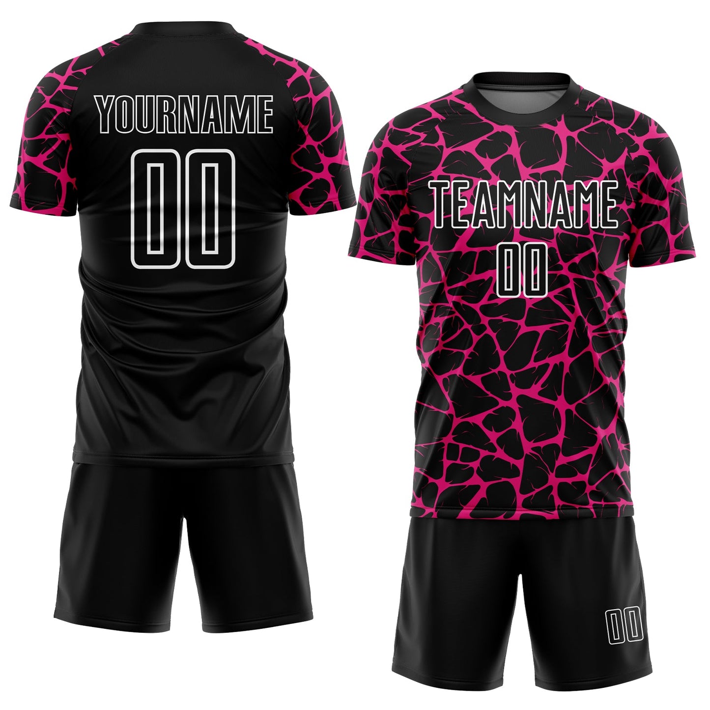 Custom Black Hot Pink-White Abstract Network Splash Sublimation Soccer Uniform Jersey Limited