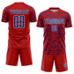 Custom Red Royal-White Abstract Network Splash Sublimation Soccer Uniform Jersey Limited