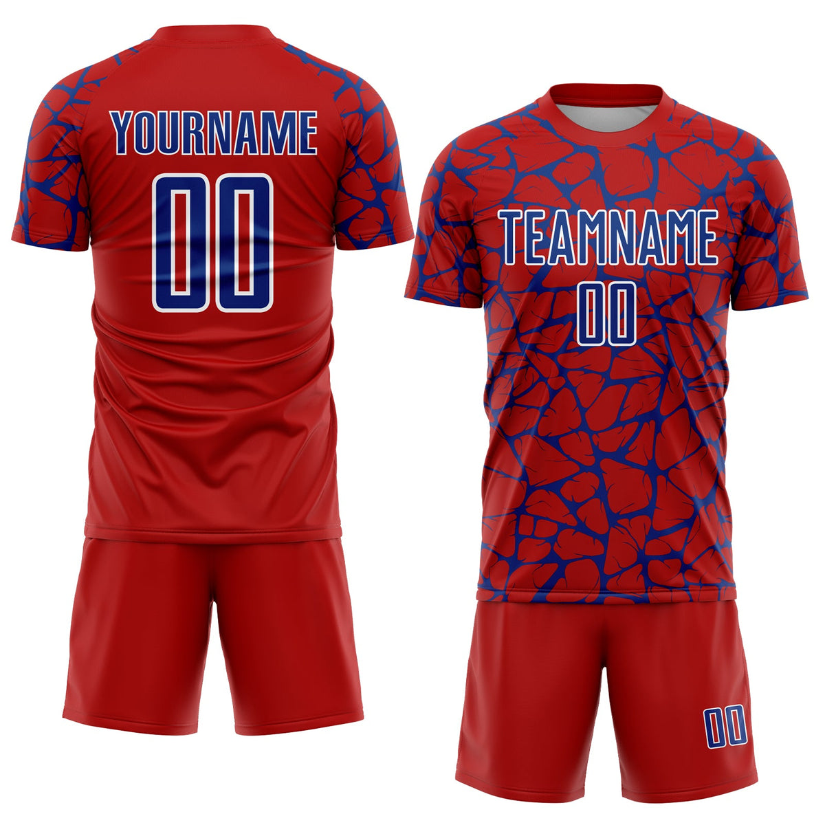 Custom Red Royal-White Abstract Network Splash Sublimation Soccer Uniform Jersey Limited