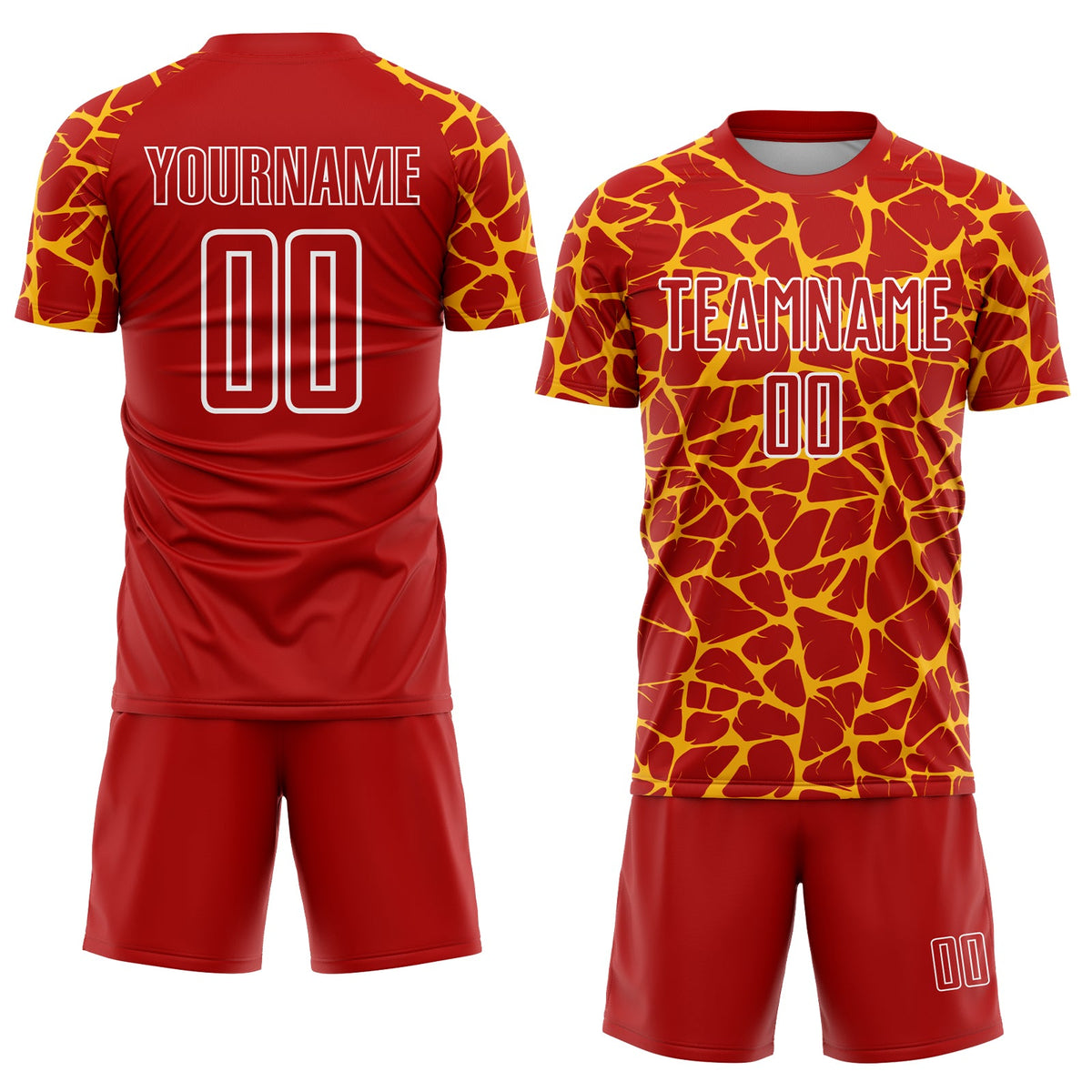 Custom Red Gold-White Abstract Network Splash Sublimation Soccer Uniform Jersey Limited