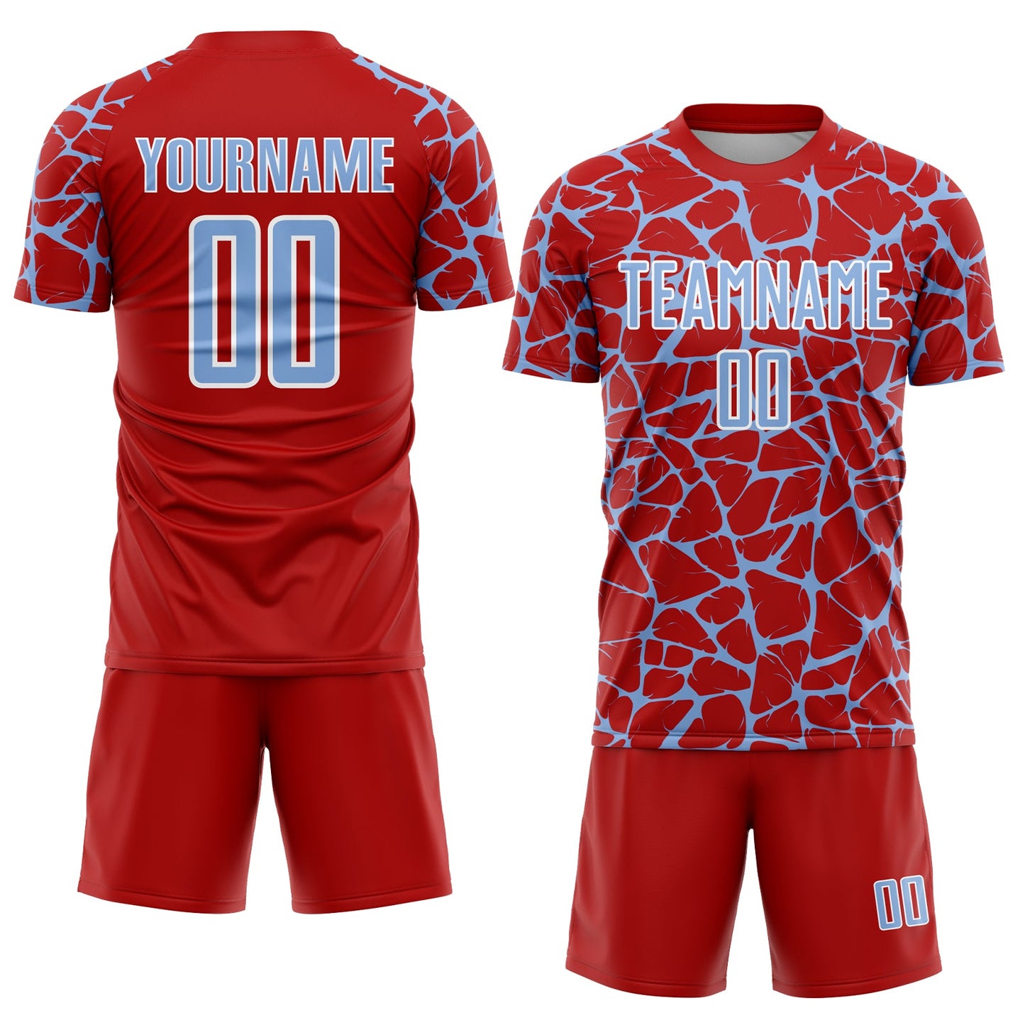Custom Red Light Blue-White Abstract Network Splash Sublimation Soccer Uniform Jersey Limited