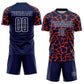 Custom Navy Orange-White Abstract Network Splash Sublimation Soccer Uniform Jersey Limited