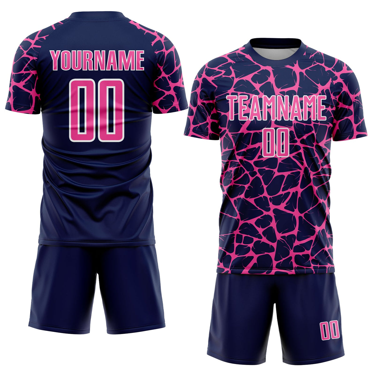 Custom Navy Pink-White Abstract Network Splash Sublimation Soccer Uniform Jersey Limited
