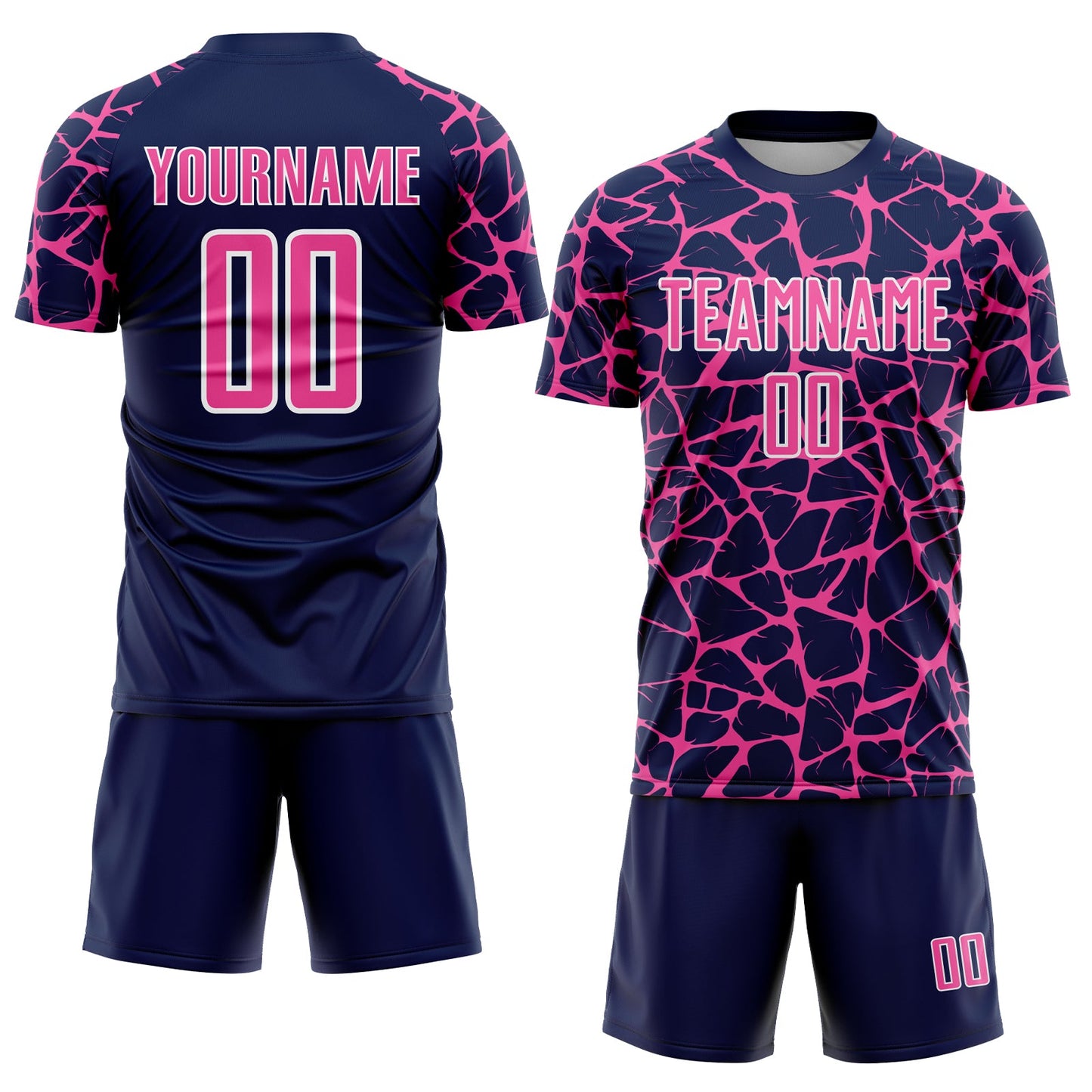 Custom Navy Pink-White Abstract Network Splash Sublimation Soccer Uniform Jersey Limited