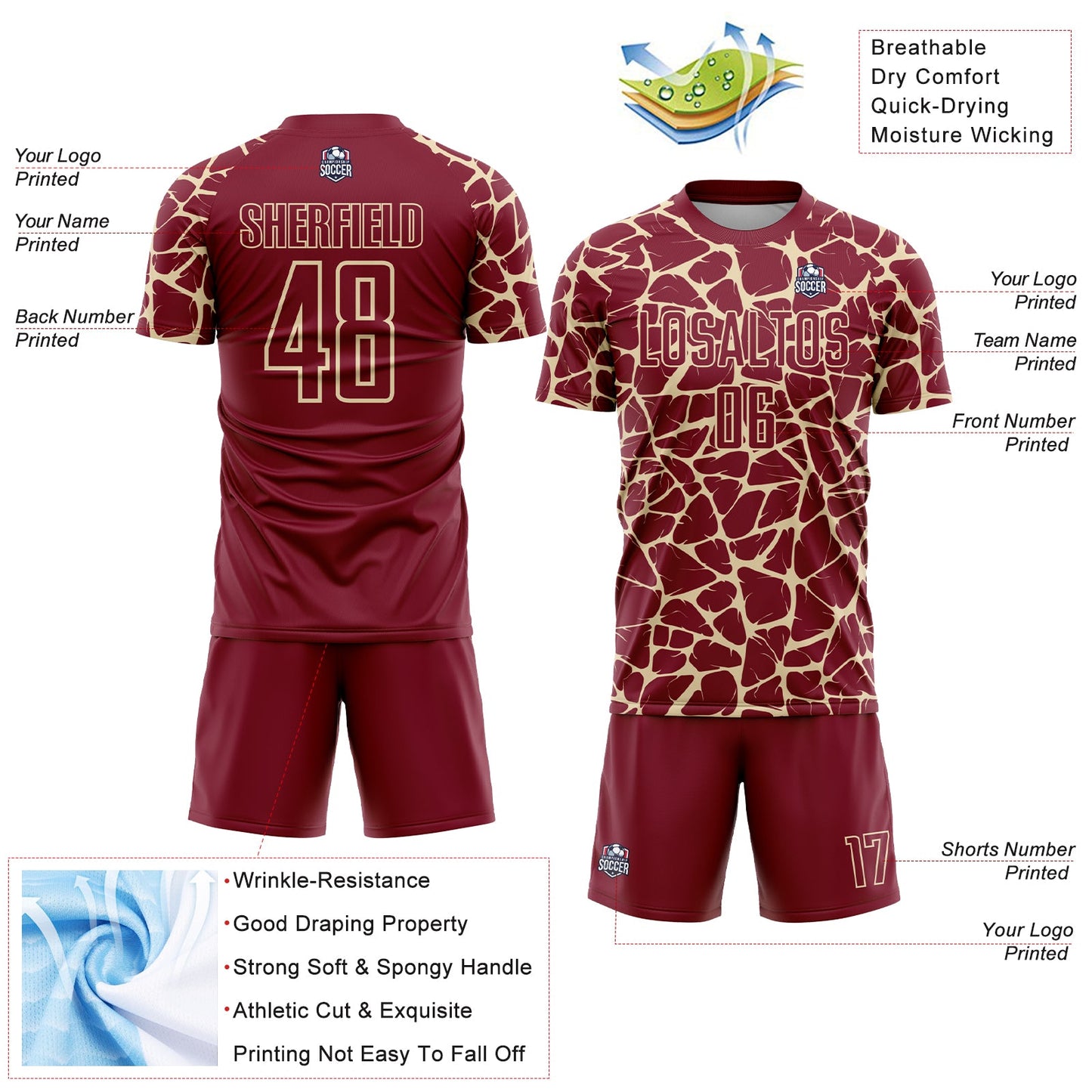 Custom Crimson Cream Abstract Network Splash Sublimation Soccer Uniform Jersey Limited
