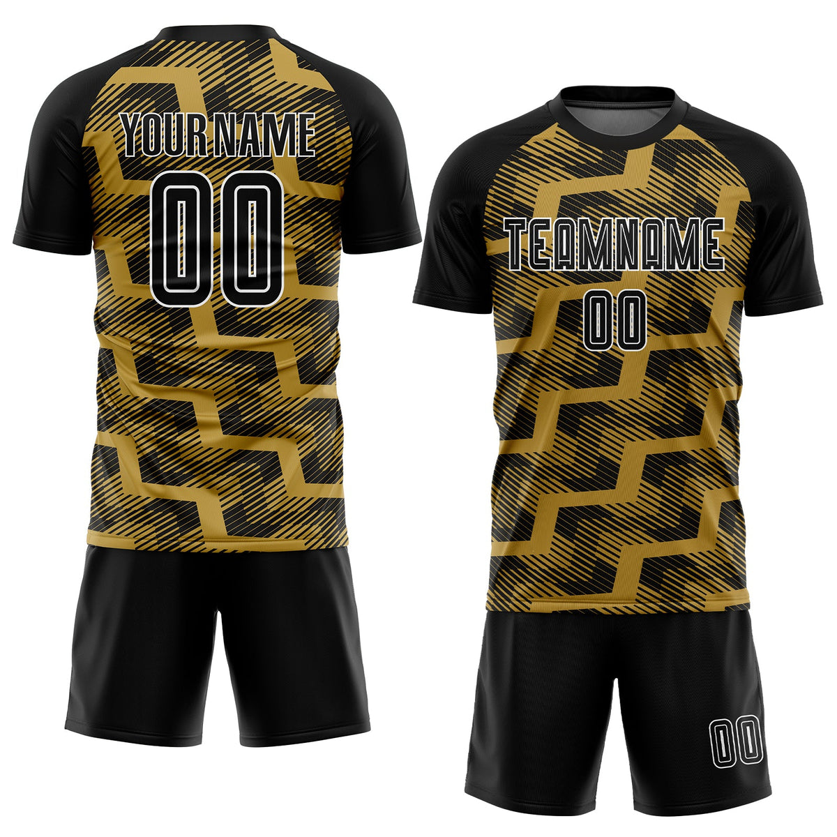 Custom Black Old Gold-White Line Sublimation Soccer Uniform Jersey Limited