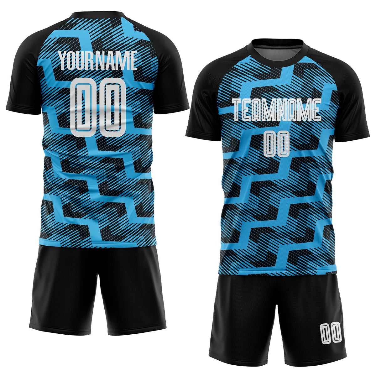 Custom Black White-Sky Blue Line Sublimation Soccer Uniform Jersey Limited