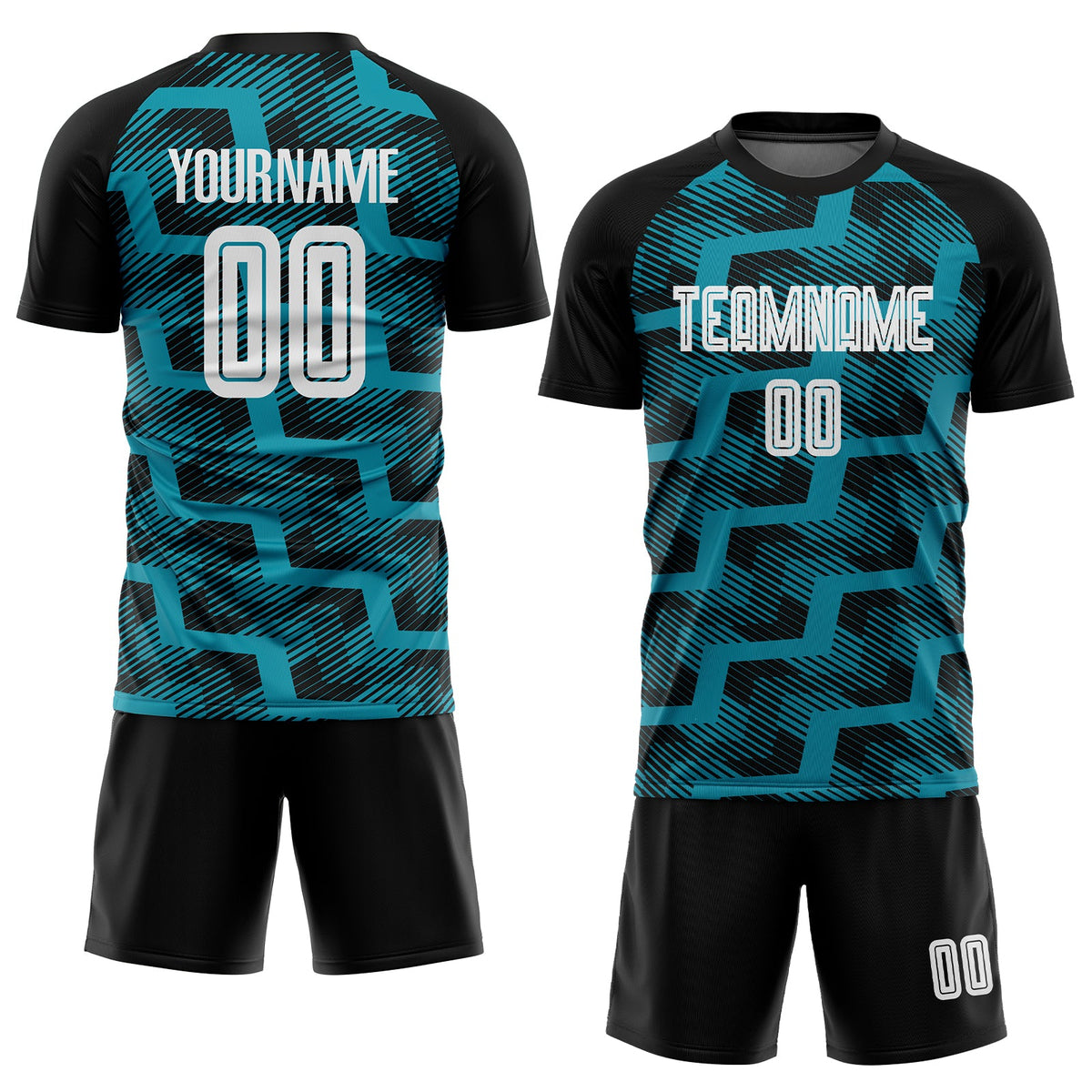 Custom Black White-Teal Line Sublimation Soccer Uniform Jersey Limited