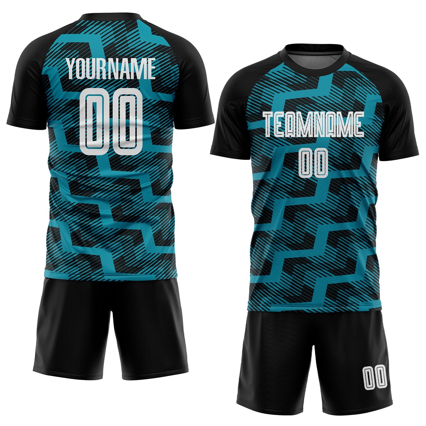 Custom Black White-Teal Line Sublimation Soccer Uniform Jersey Limited