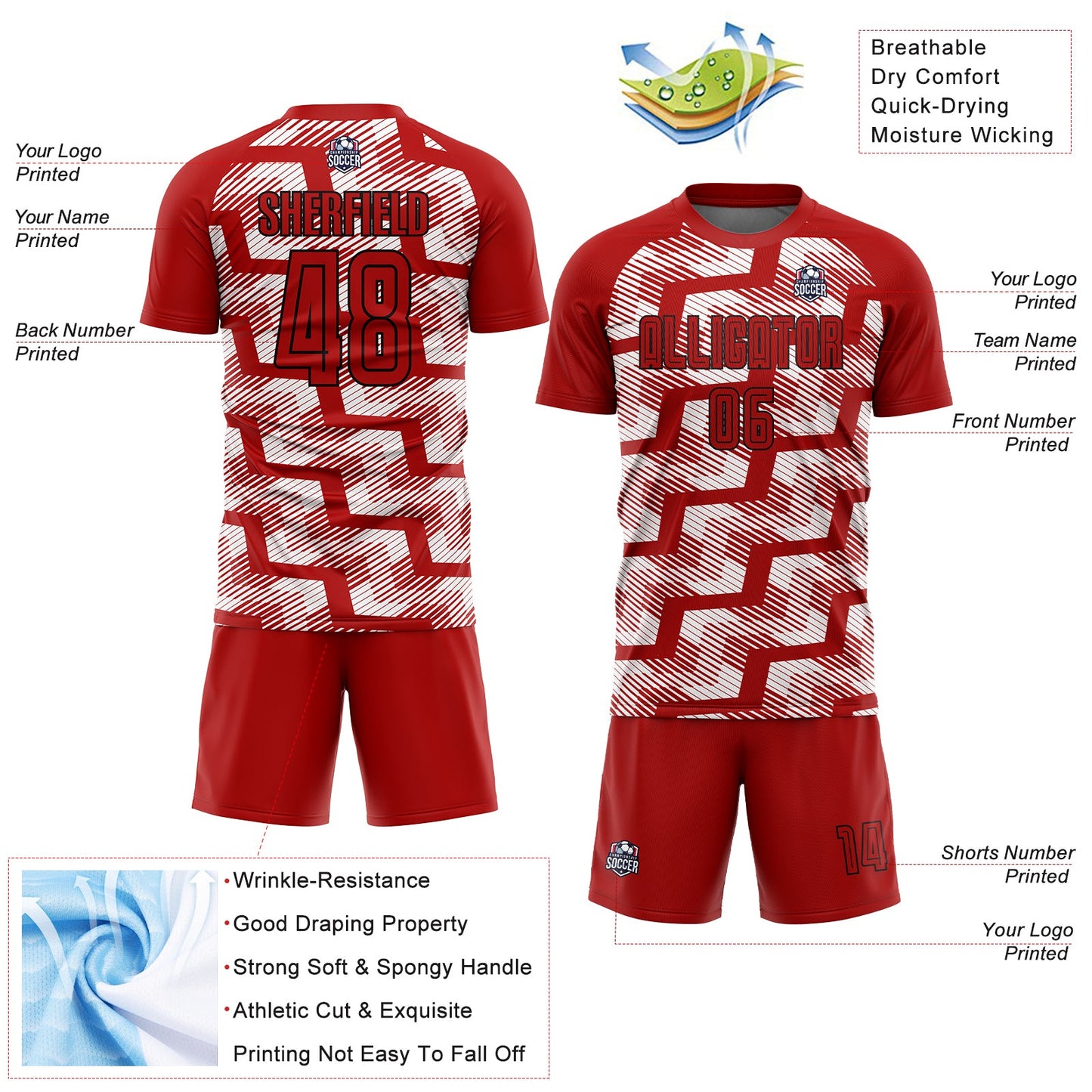 Custom Red Black-White Line Sublimation Soccer Uniform Jersey Limited