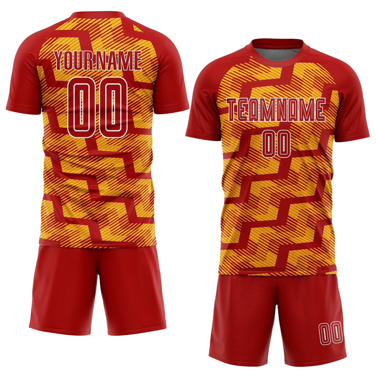 Custom Red Gold-White Line Sublimation Soccer Uniform Jersey Limited
