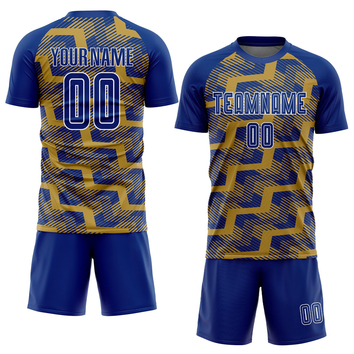 Custom Royal Old Gold-White Line Sublimation Soccer Uniform Jersey Limited