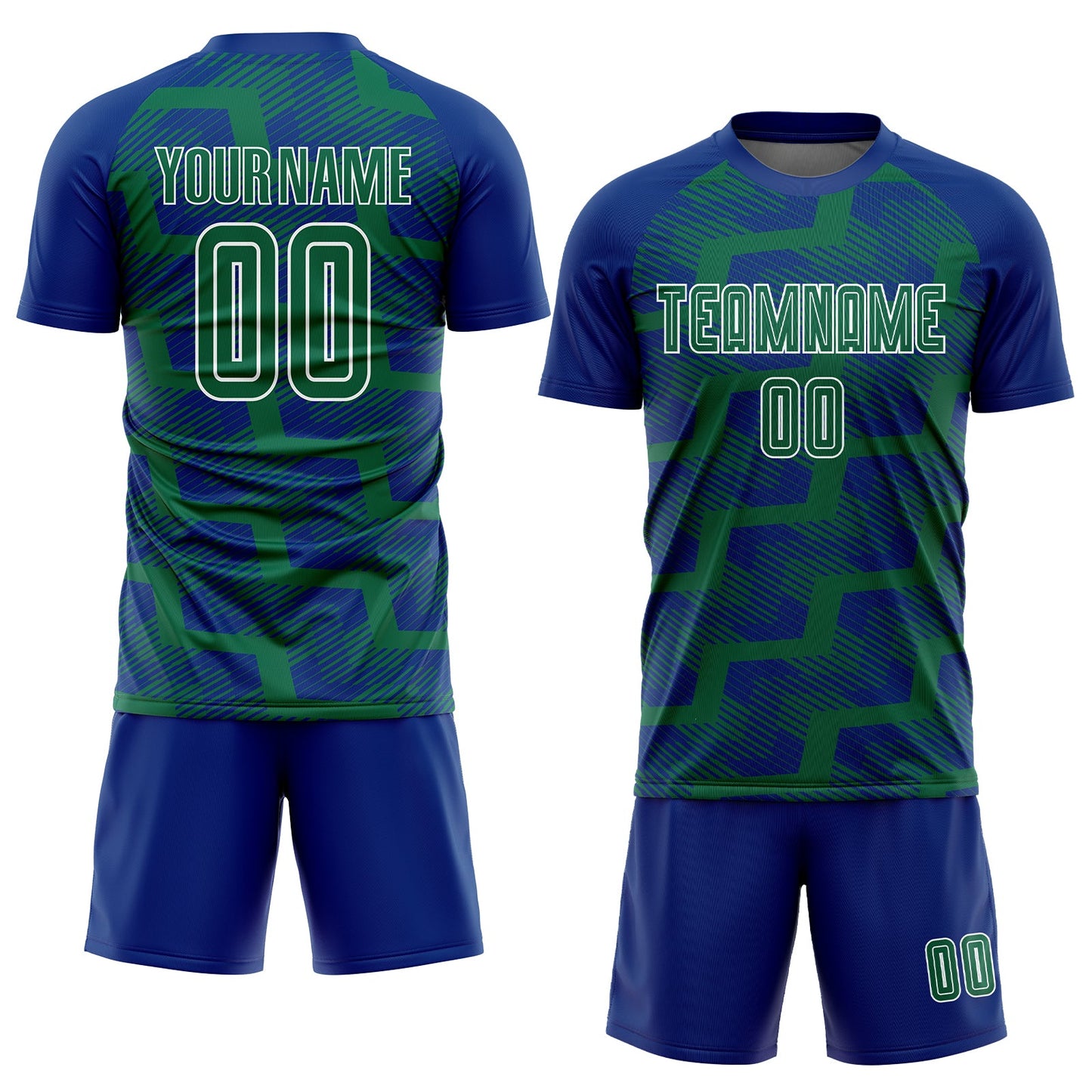 Custom Royal Kelly Green-White Line Sublimation Soccer Uniform Jersey Limited