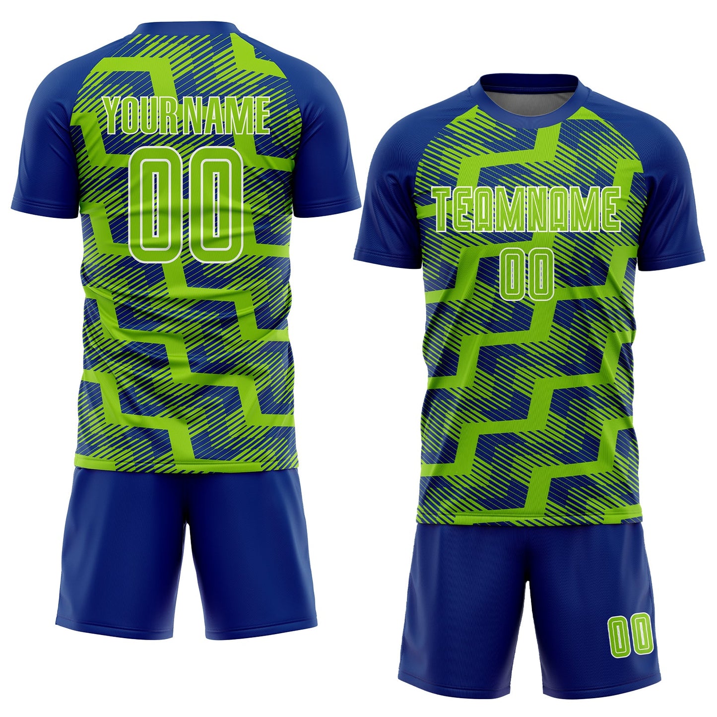 Custom Royal Neon Green-White Line Sublimation Soccer Uniform Jersey Limited