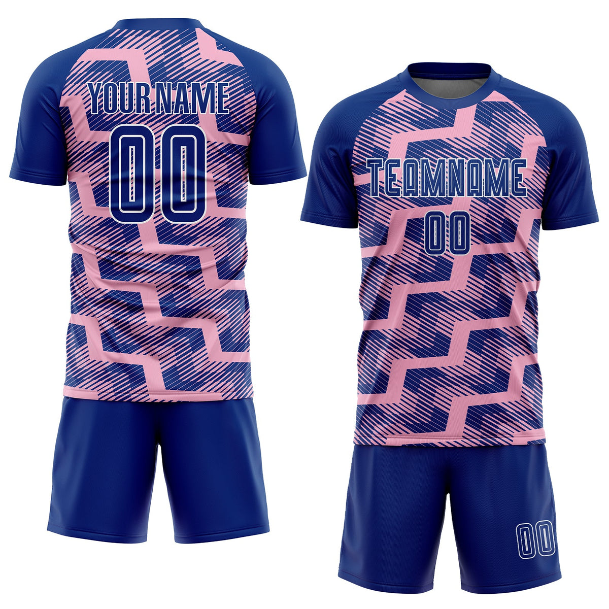 Custom Royal Light Pink-White Line Sublimation Soccer Uniform Jersey Limited