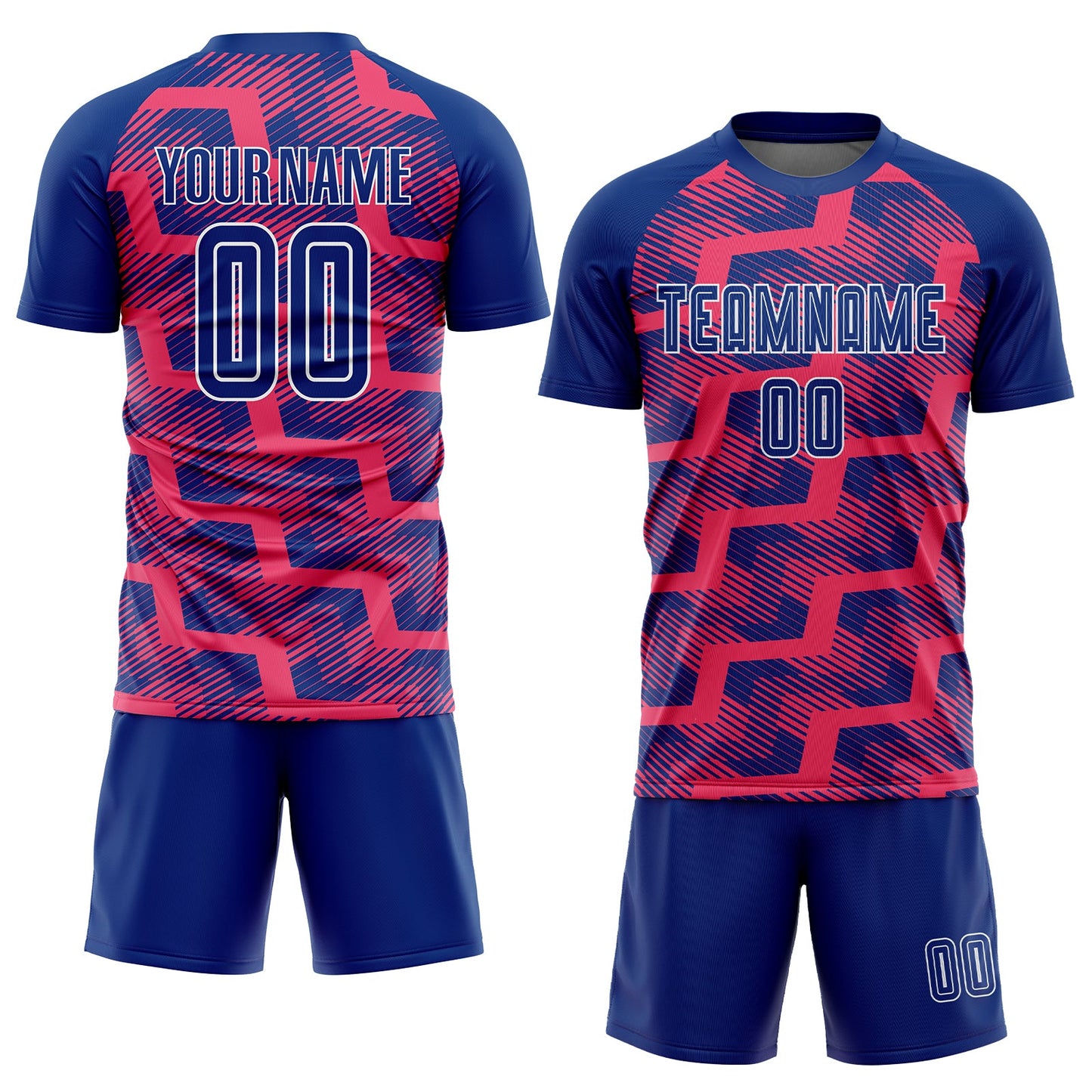 Custom Royal Neon Pink-White Line Sublimation Soccer Uniform Jersey Limited