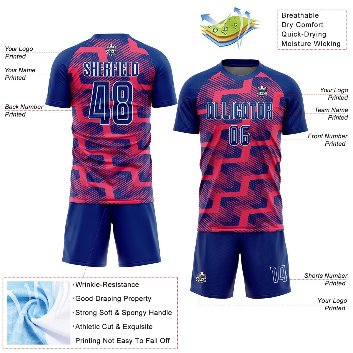 Custom Royal Neon Pink-White Line Sublimation Soccer Uniform Jersey Limited