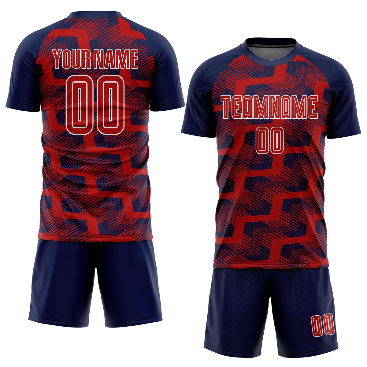 Custom Navy Red-White Line Sublimation Soccer Uniform Jersey Limited