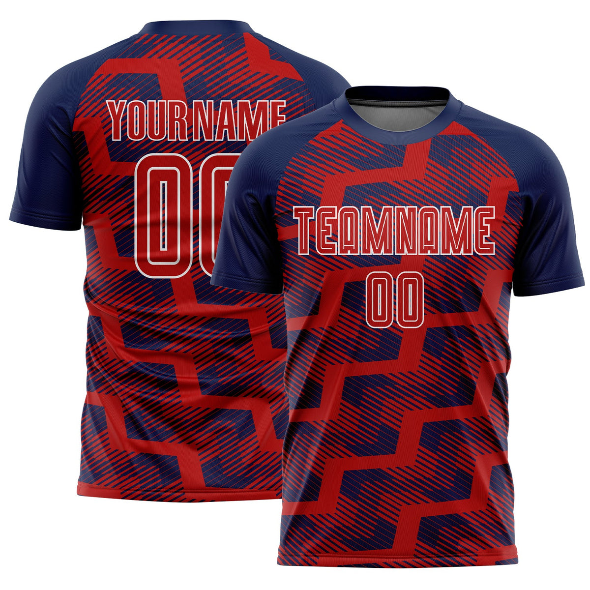 Custom Navy Red-White Line Sublimation Soccer Uniform Jersey