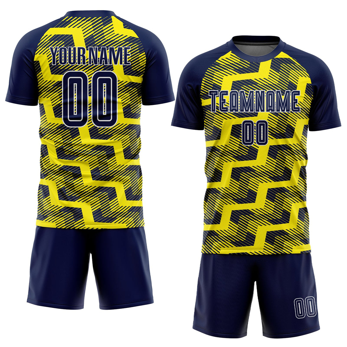 Custom Navy Light Yellow-White Line Sublimation Soccer Uniform Jersey Limited