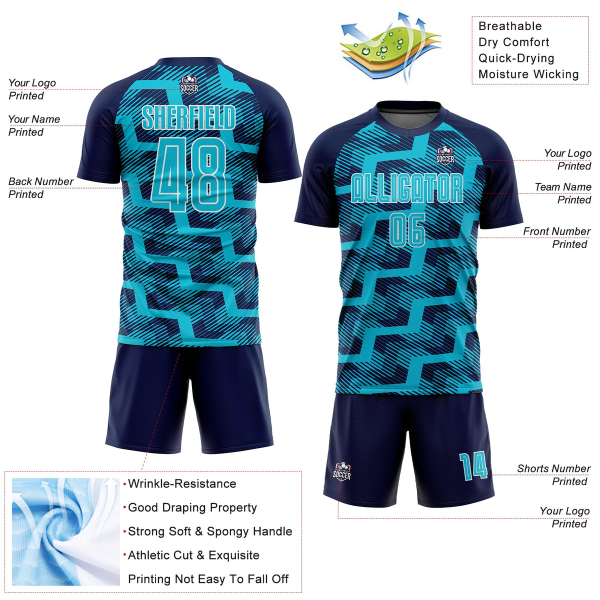 Custom Navy Lakes Blue-White Line Sublimation Soccer Uniform Jersey Limited
