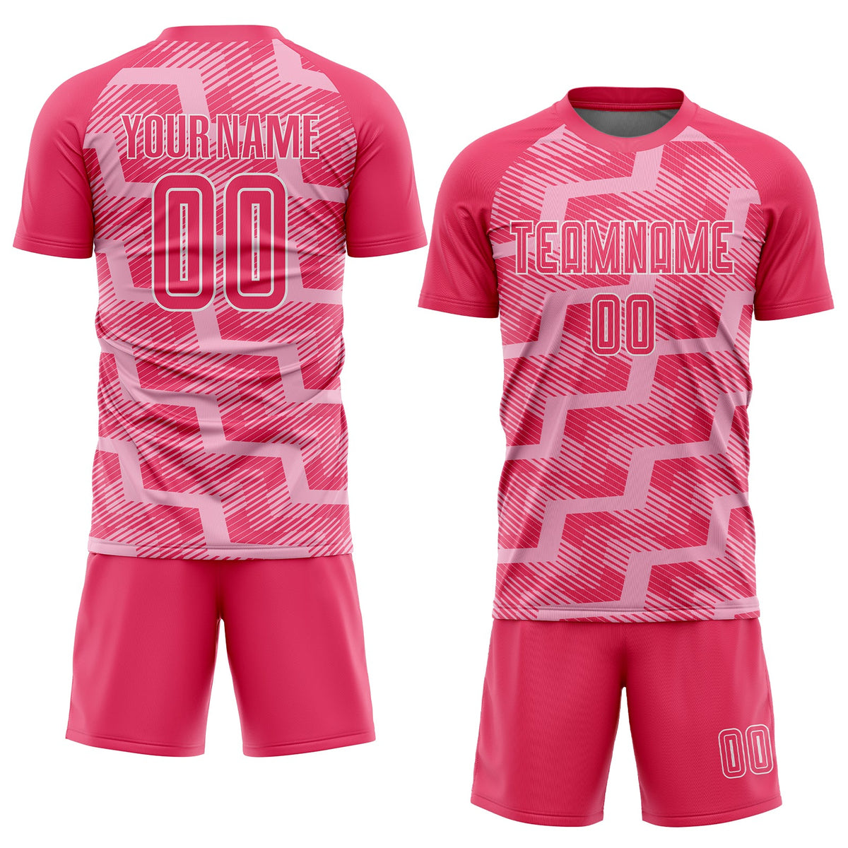 Custom Neon Pink Light Pink-White Line Sublimation Soccer Uniform Jersey Limited