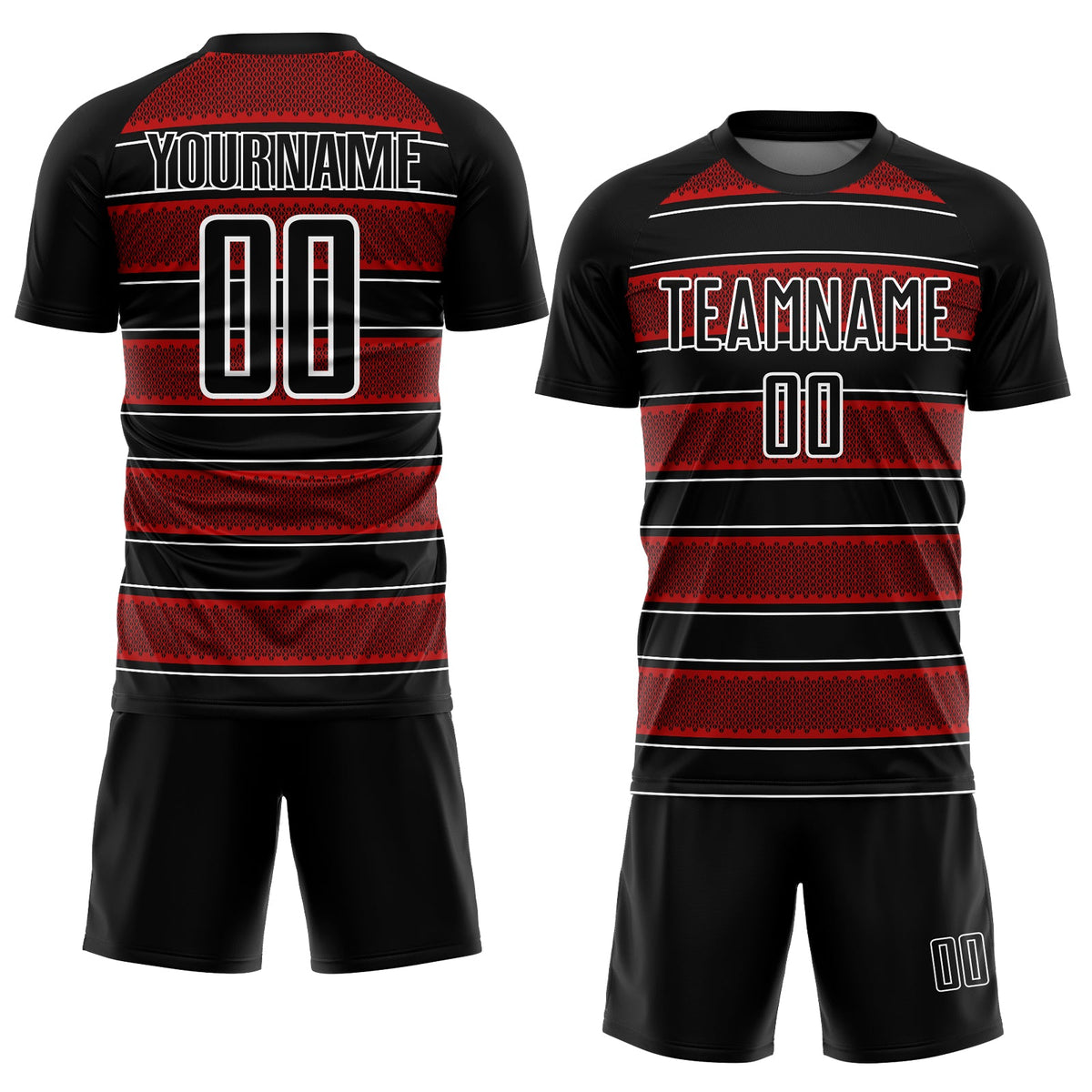 Custom Black Red-White Geometric Shapes And Line Sublimation Soccer Uniform Jersey Limited