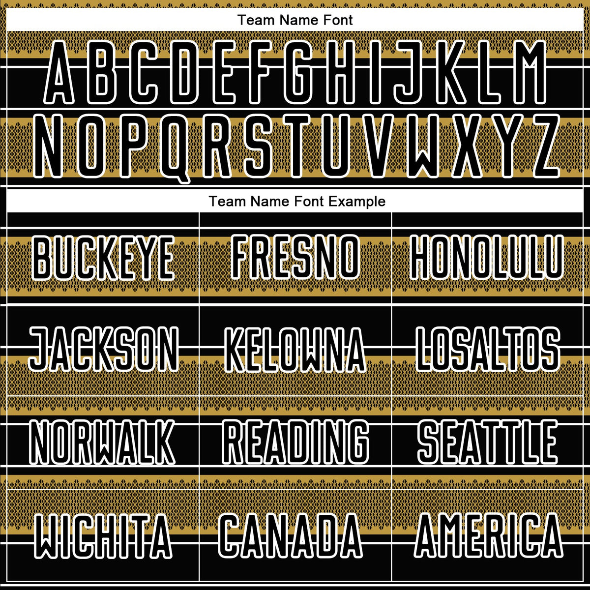 Custom Black Old Gold-White Geometric Shapes And Line Sublimation Soccer Uniform Jersey Limited