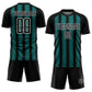 Custom Black Teal-White Line Sublimation Soccer Uniform Jersey Limited
