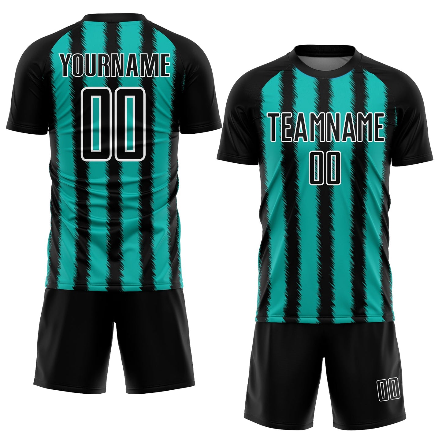 Custom Black Aqua-White Line Sublimation Soccer Uniform Jersey Limited