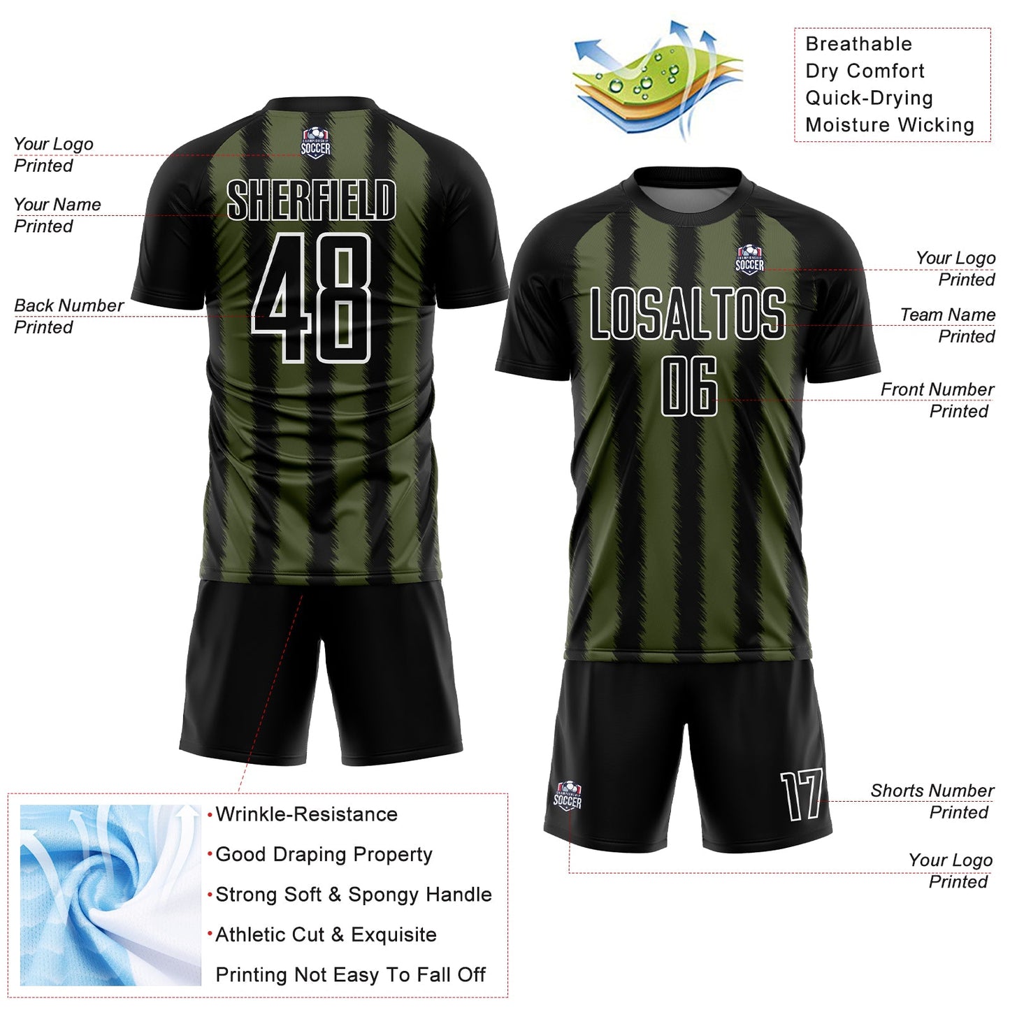 Custom Black Olive-White Line Sublimation Soccer Uniform Jersey Limited