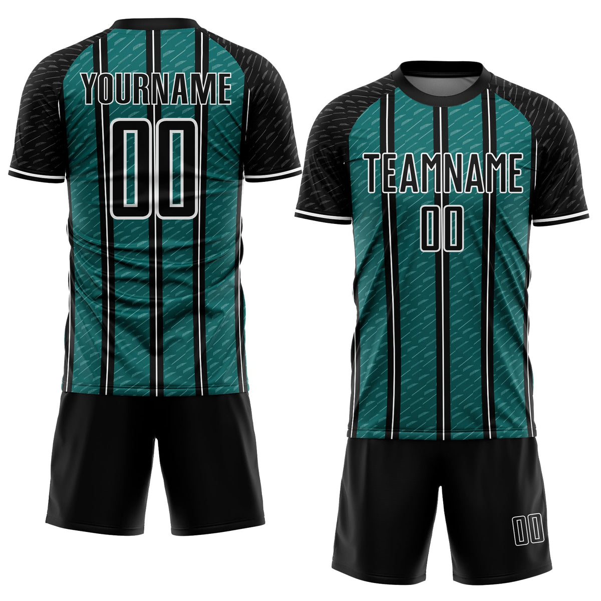 Custom Black Teal-White Line Sublimation Soccer Uniform Jersey Limited