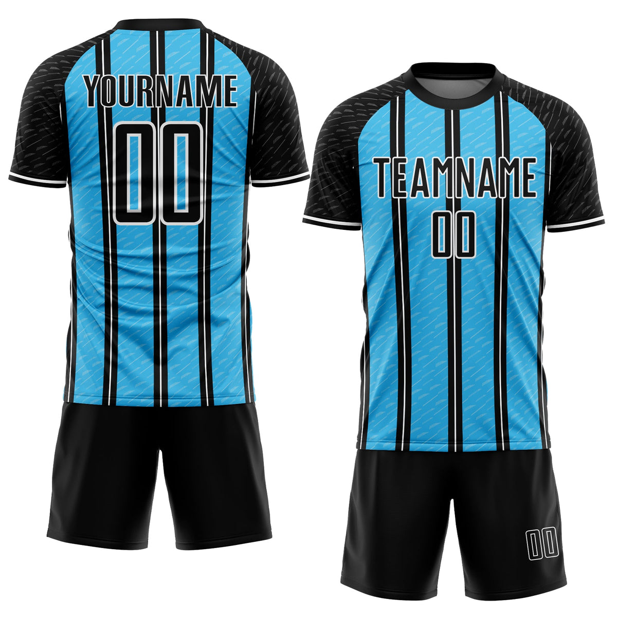 Custom Black Sky Blue-White Line Sublimation Soccer Uniform Jersey Limited
