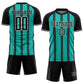 Custom Black Aqua-White Line Sublimation Soccer Uniform Jersey Limited