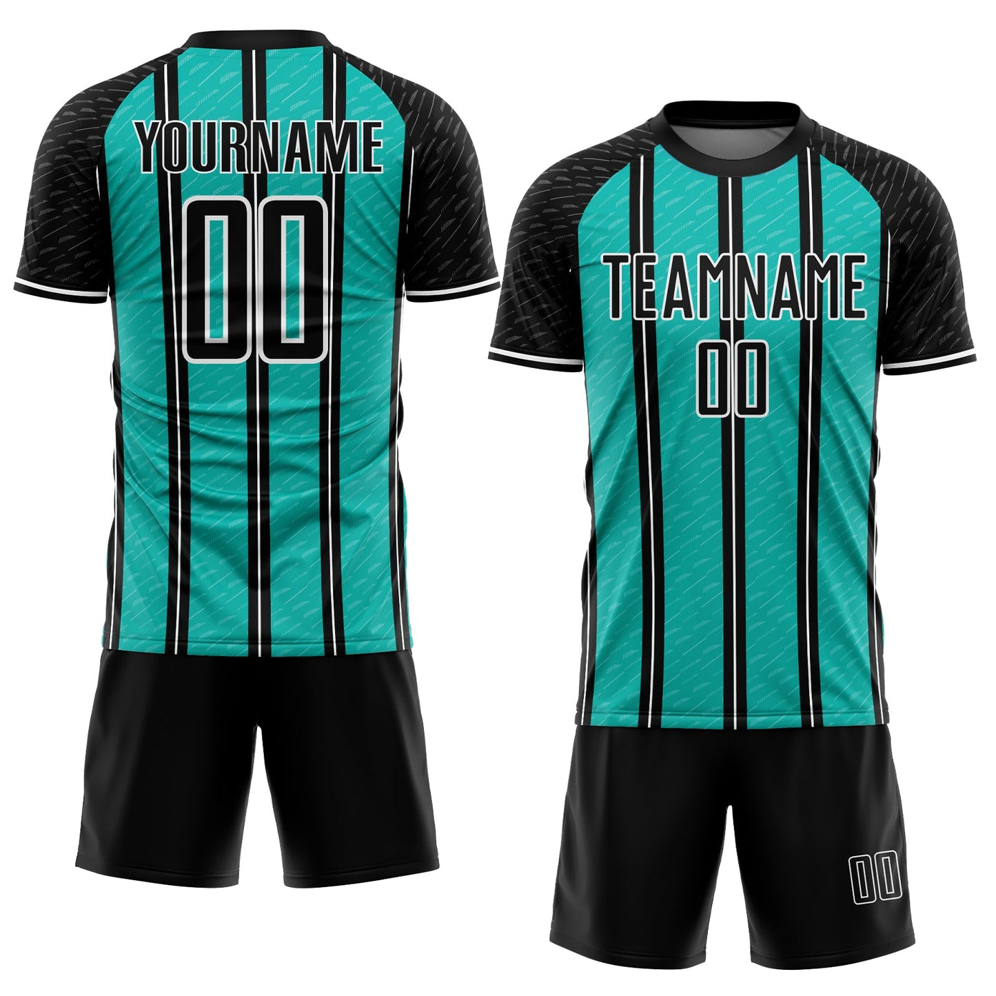 Custom Black Aqua-White Line Sublimation Soccer Uniform Jersey Limited