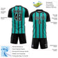 Custom Black Aqua-White Line Sublimation Soccer Uniform Jersey Limited