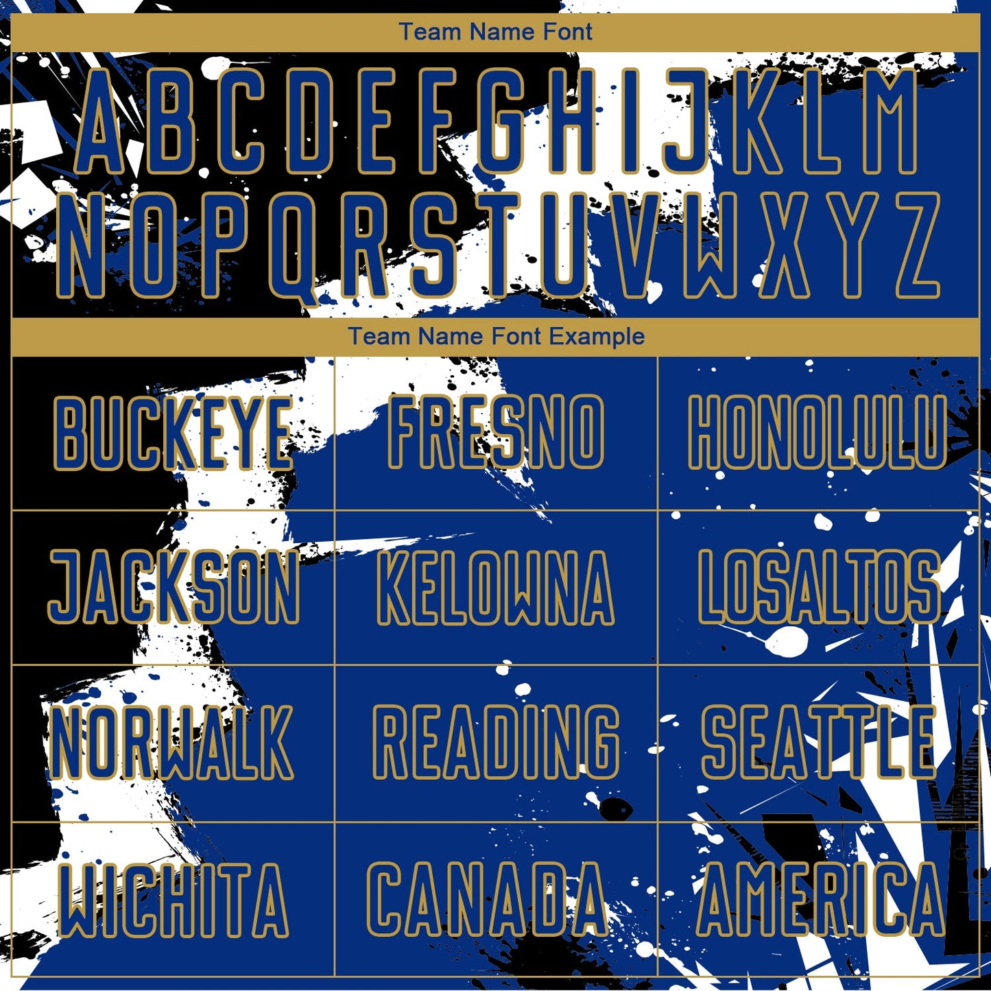 Custom Black Royal-Old Gold Spalsh Sublimation Soccer Uniform Jersey Limited