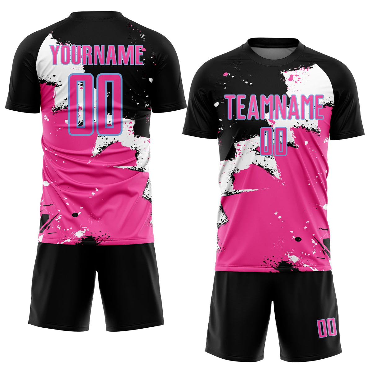 Custom Black Pink-Light Blue Spalsh Sublimation Soccer Uniform Jersey Limited