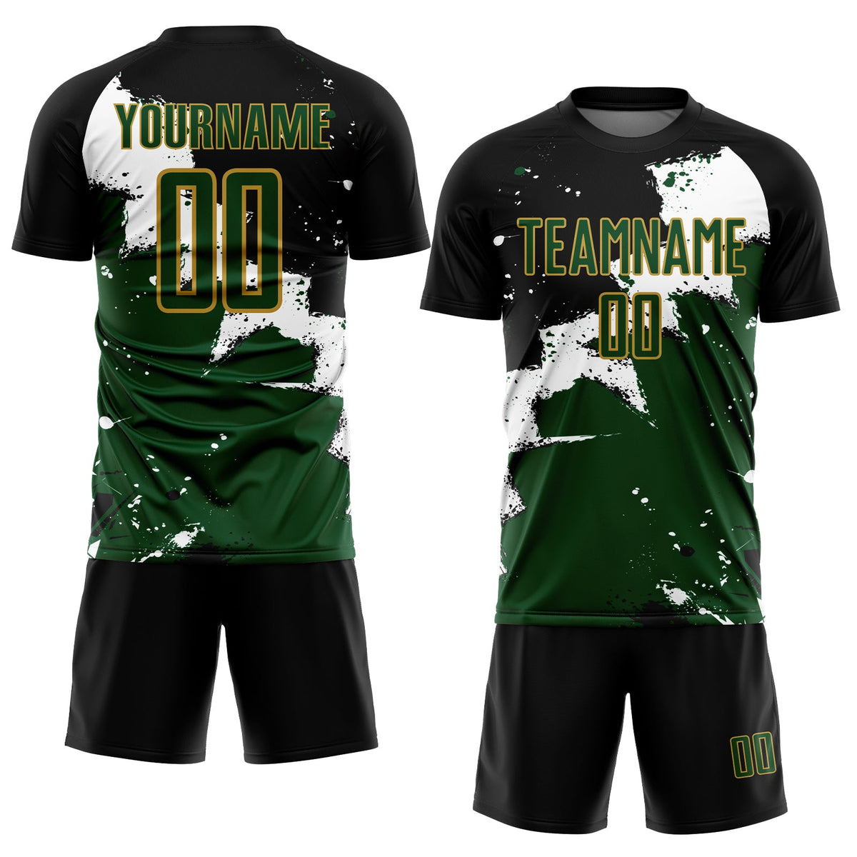 Custom Black Green-Old Gold Spalsh Sublimation Soccer Uniform Jersey Limited