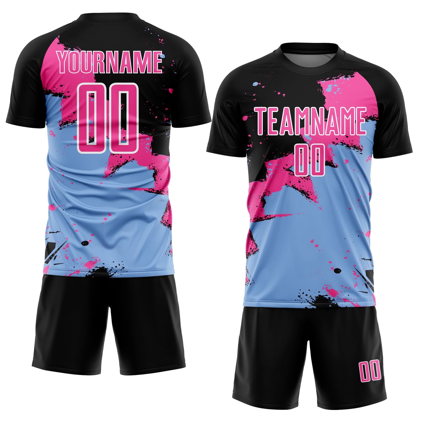 Custom Black Pink-Light Blue Spalsh Sublimation Soccer Uniform Jersey Limited