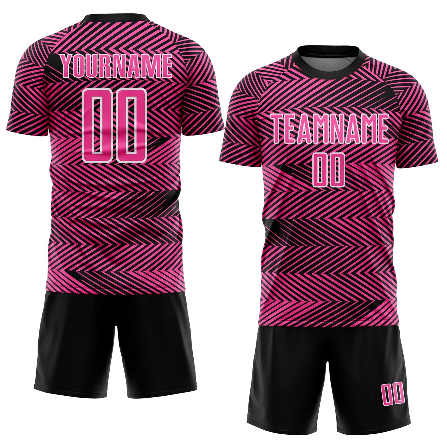 Custom Pink Black-White Line Sublimation Soccer Uniform Jersey Limited