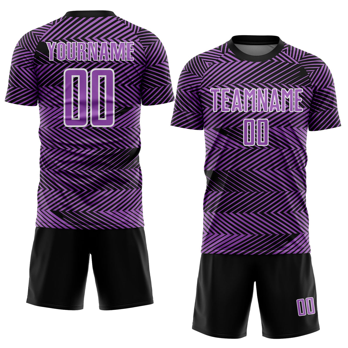 Custom Medium Purple Black-White Line Sublimation Soccer Uniform Jersey Limited
