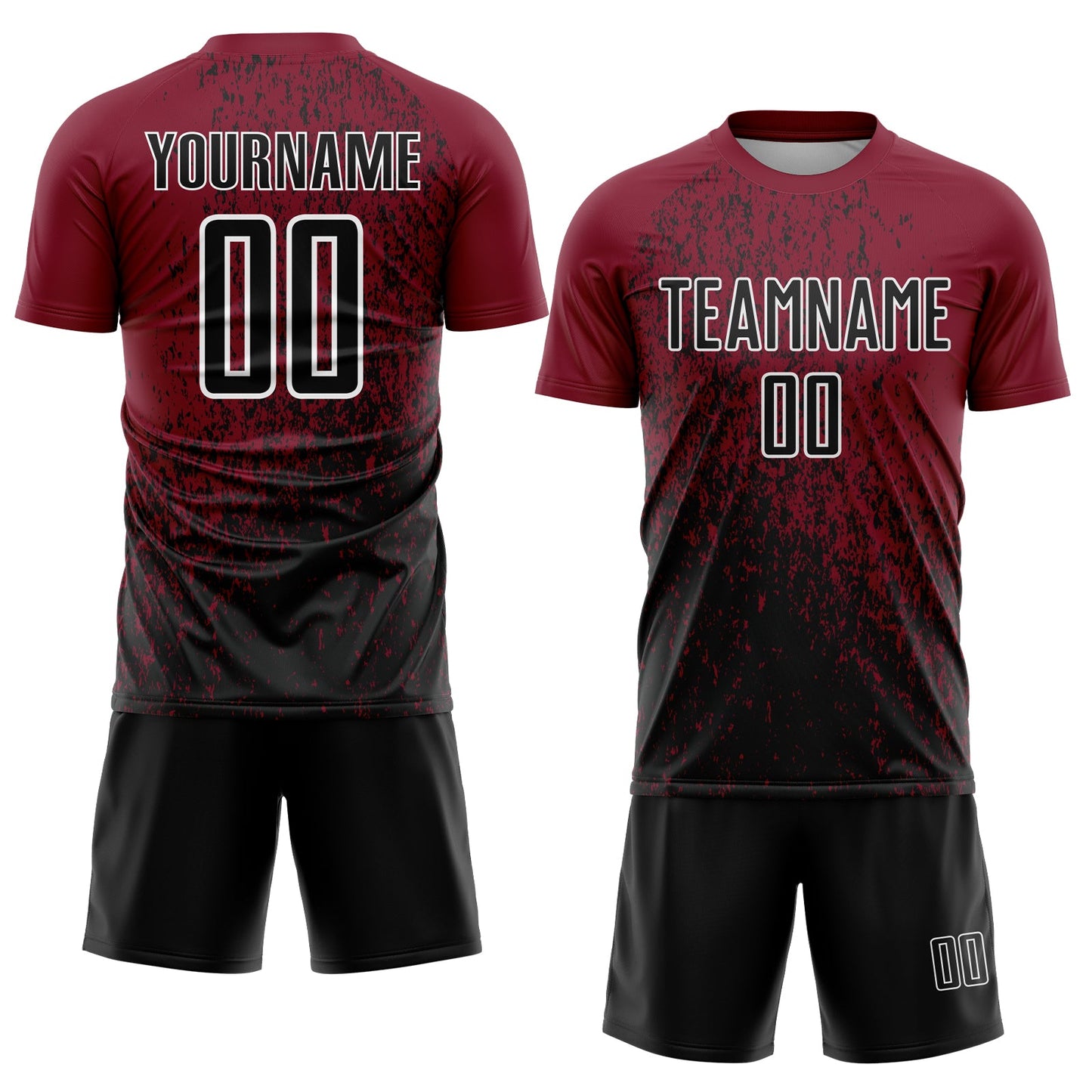 Custom Crimson Black-White Abstract Fragment Art Sublimation Soccer Uniform Jersey Limited