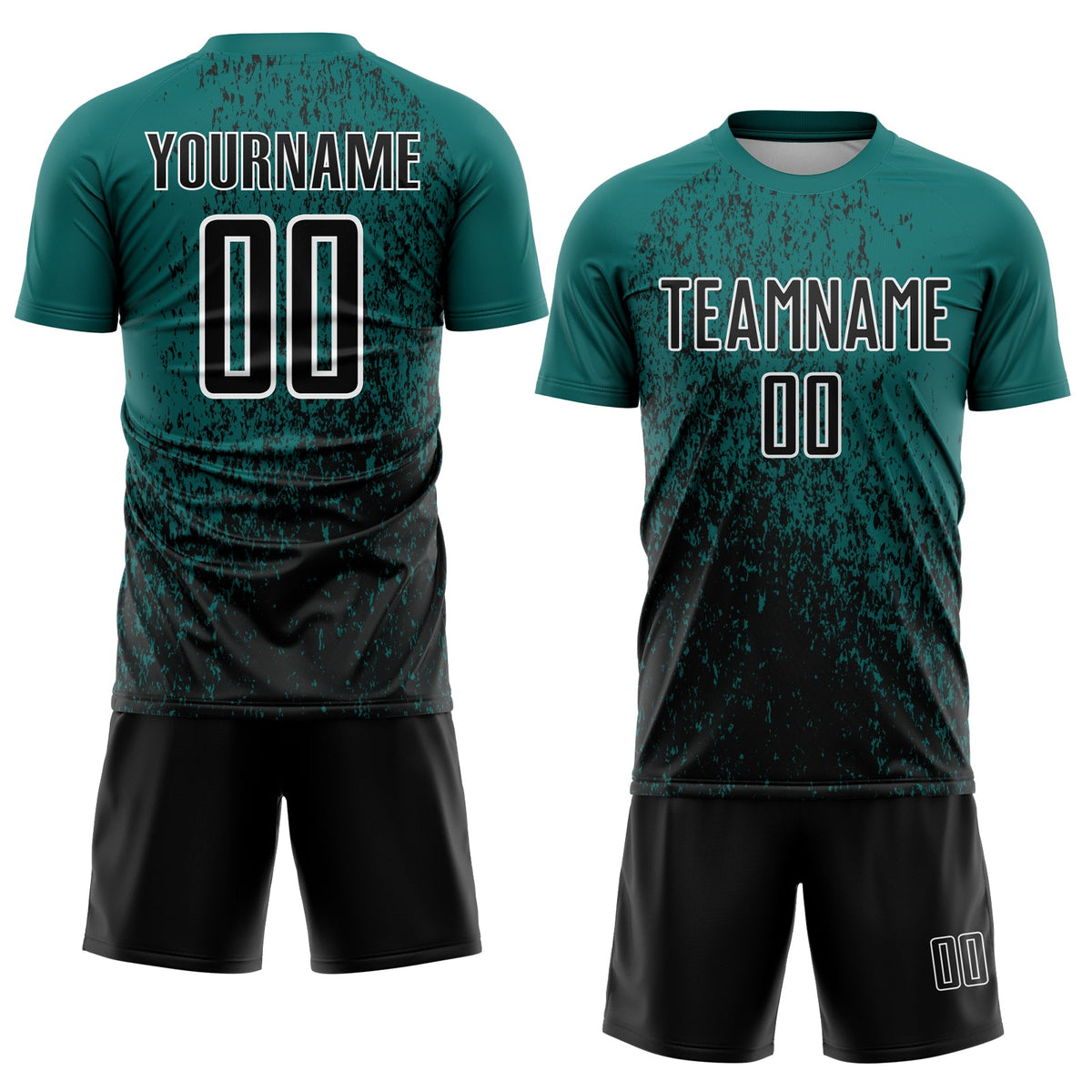 Custom Teal Black-White Abstract Fragment Art Sublimation Soccer Uniform Jersey Limited