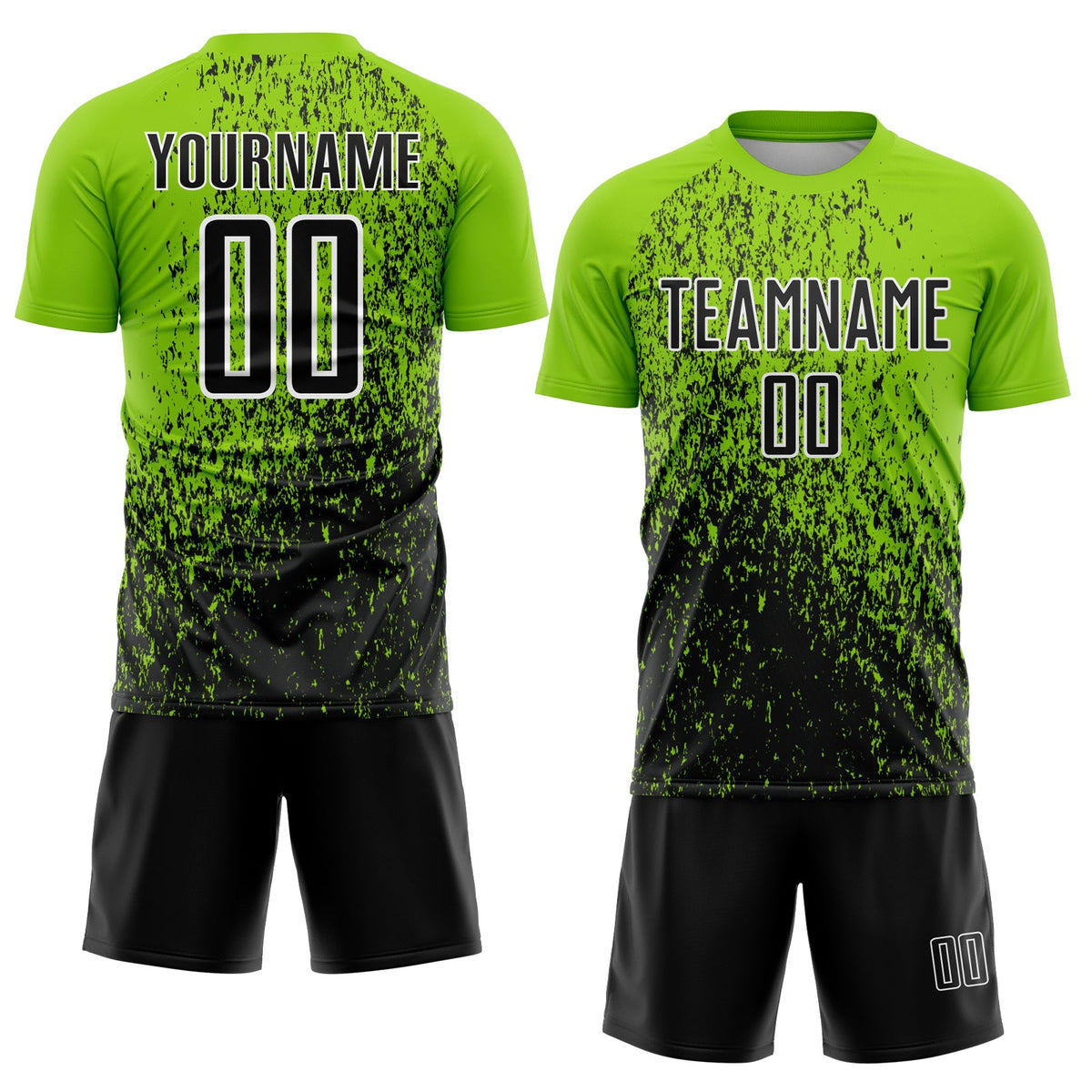 Custom Neon Green Black-White Abstract Fragment Art Sublimation Soccer Uniform Jersey Limited