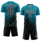 Custom Teal Black-White Abstract Fragment Art Sublimation Soccer Uniform Jersey Limited